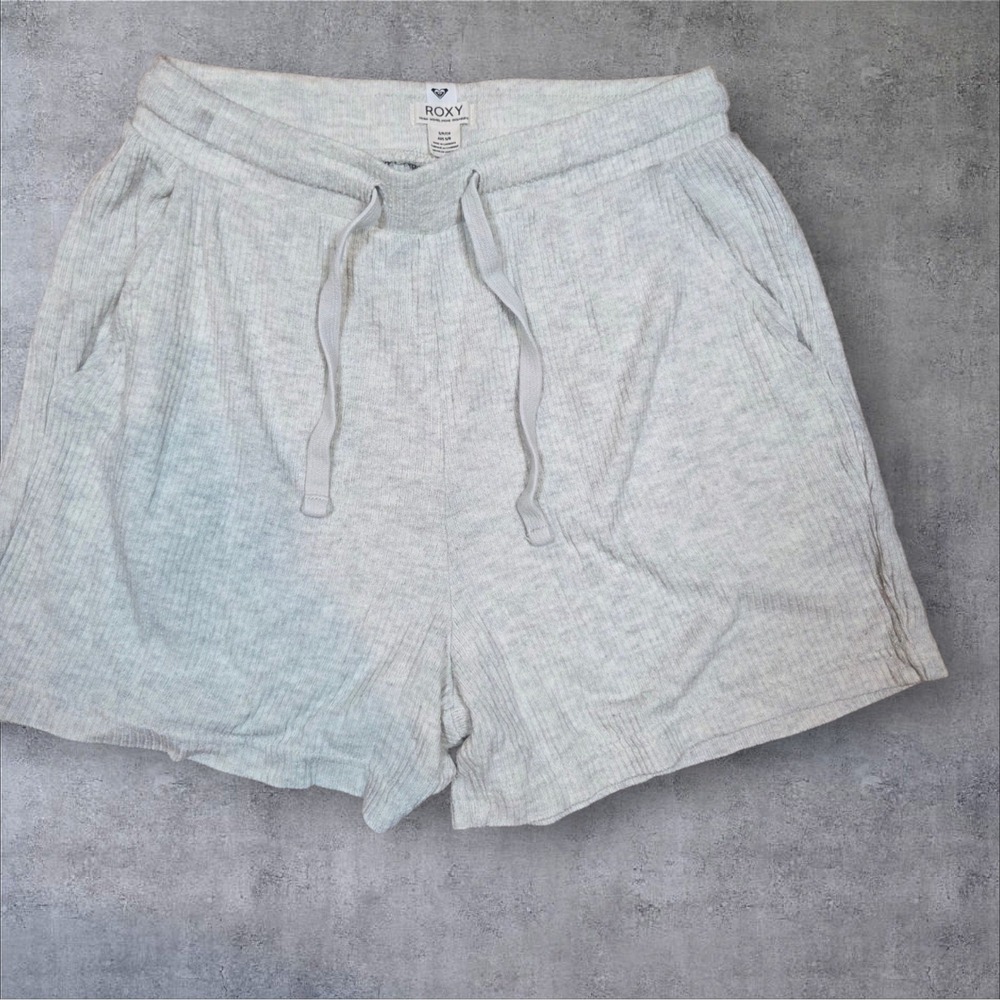 Roxy Womens Ribbed Knit Lounge Shorts Light Grey Heather Drawstring Pockets S